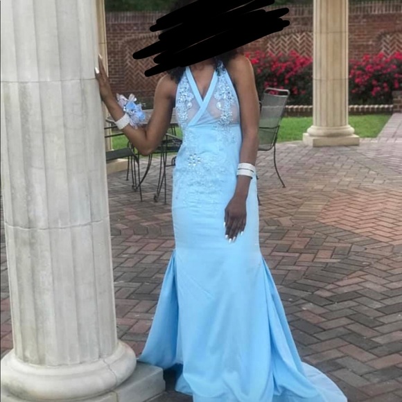 baby blue 2 piece prom dress